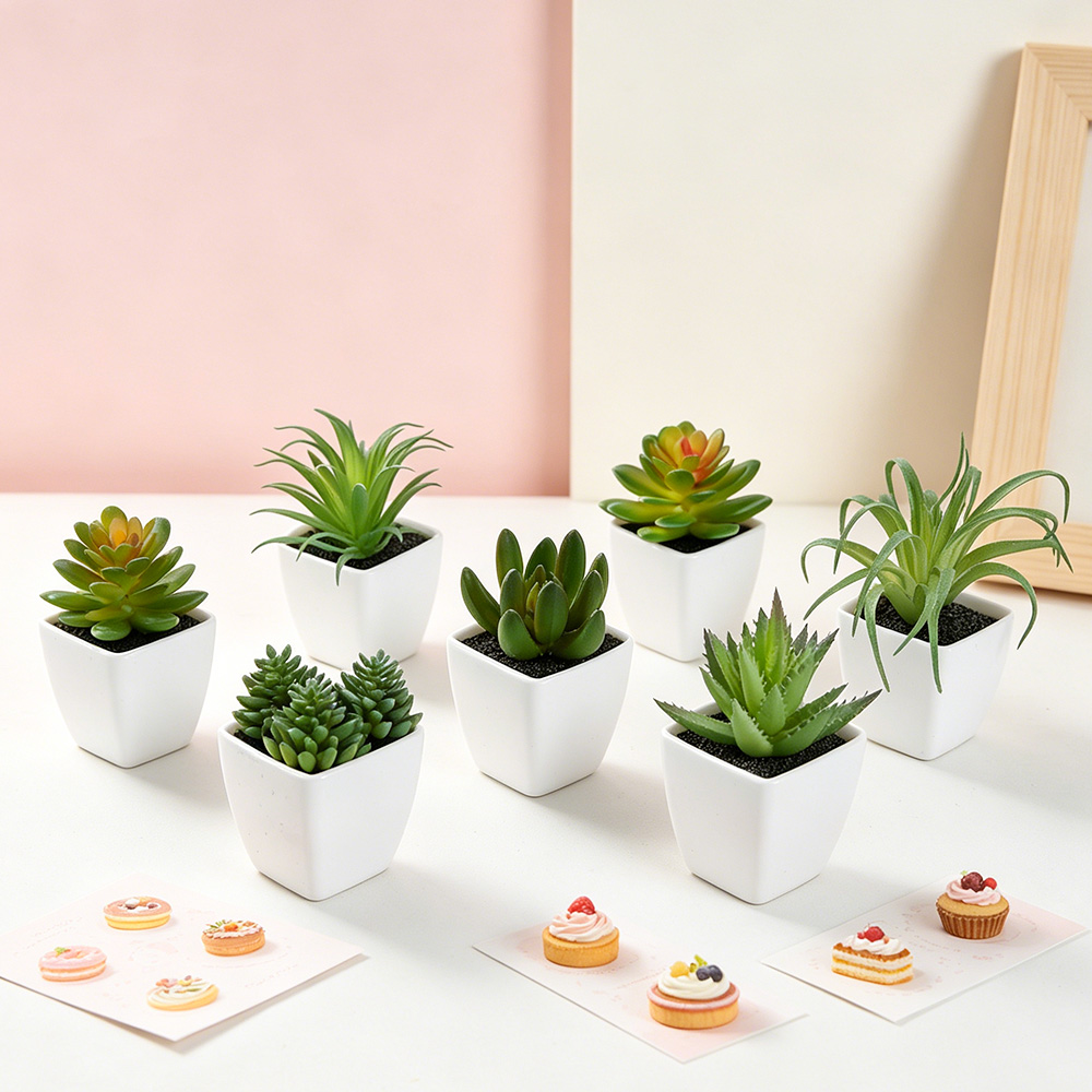 6Pcs White Artificial Succulen - đánh giá và giá Bonsai Garden Restaurant